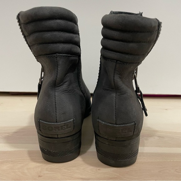 Sorel Booties Women’s 7.5 Black Danica Leather Side Zip Ankle Casual Moto - Picture 3 of 14